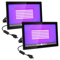 Tsun 2 Pack 100W Led Black Light Blacklight Flood Light With Plug Ip65 Waterproof 144 Led Beads Black Flood Lights For Glow In