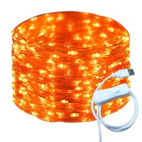 Ruichen Silver Wire 66 Ft 200 Led Usb Fairy String Lights With On/Off Switch (Orange)