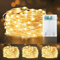 Turnmeon [ Timer 3 Set Christmas Fairy Lights, Total 60 Led, Warm White Battery Powered Copper Wire Fairy Lights, Christmas Decoration Outside Yard Party Home Indoor Outdoor, 6.5 Ft 20 Led Each