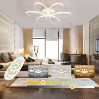 Xemqener Led Dimmable Flower Ceiling Light, Modern Creativity Chandelier With Remote Control, Flush Mount Ceiling Lamp For Living Room Bedroom Dining Room Balcony, White, 52W, 2800-6000K