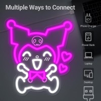 Japanese Anime Neon Light Kuromi Neon Sign 3D Art Led Sign Kuromi Heart Kawaii Led Light Purple Kuromi Wall Light Bedroom Game