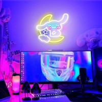 Japanese Cinnamoroll Neon Sign 3D Art Cinnamoroll Hug The Moon Led Neon Wall Light Cute Anime Room Decor For Bedroom Game Room