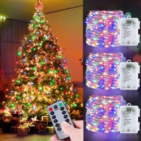 [ 3 Set & 8 Modes ] Christmas Fairy Lights With Timer, Total 240 Led, Remote,Colorful Battery Powered Copper Wire Fairy Lights, Christmas Decoration Yard Party Home Indoor Outdoor, 26 Ft 80 Led Each