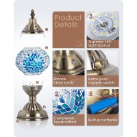 Yarradecor Turkish Moroccan Lamp With Bronze Base Handmade Tiffany Mosaic Glass Lamps Portable Bedside Lamps With Rechargeable