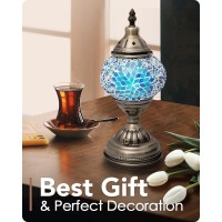 Yarradecor Turkish Moroccan Lamp With Bronze Base Handmade Tiffany Mosaic Glass Lamps Portable Bedside Lamps With Rechargeable