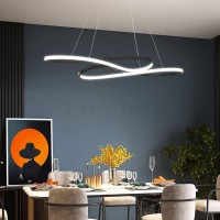 Modern Ring Pendant Lights Kitchen Island, Dimmable Led Hanging Lamp With Remote, Black Ceiling Hanging Light Adjustable Height, Chandeliers For Dining Room, Living Room, Restaurant