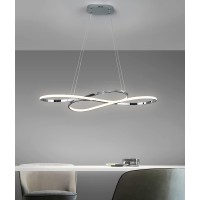 Modern Ring Pendant Lights Kitchen Island, Dimmable Led Hanging Lamp With Remote, Chrome Ceiling Hanging Light Adjustable Height, Chandeliers For Dining Room, Living Room, Restaurant