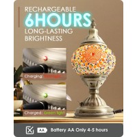 Yarradecor Turkish Moroccan Lamp With Bronze Base Handmade Tiffany Mosaic Glass Lamps Portable Bedside Lamps With Rechargeable