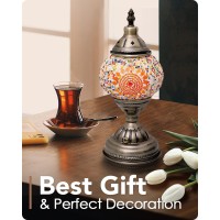 Yarradecor Turkish Moroccan Lamp With Bronze Base Handmade Tiffany Mosaic Glass Lamps Portable Bedside Lamps With Rechargeable