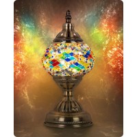 Yarradecor Turkish Moroccan Lamp With Bronze Base Handmade Tiffany Mosaic Glass Lamps Portable Bedside Lamps With Rechargeable