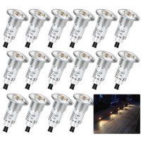 Aluminum Recessed Led Lights Kit 16 Pack, F1.02 Inch/26Mm Outdoor Deck Stair Lights 12V Low Voltage Waterproof Landscape Lighting 3000K Warm White For Wall Deck Steps Walkway Driveway Backyard