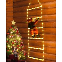 Toodour Led Christmas Light - Christmas Decorative Ladder Lights With Santa Claus, Christmas Decorations Lights For Indoor Outdoor, Window, Garden, Home, Wall, Xmas Tree Decor (2.5Ft, Warm White)