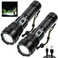 Flashlights Led High Lumens Rechargeable: 100000 Lumen Super Bright Flashlight, High Powered Flash Light With 5 Modes, Ipx6 Waterproof, Powerful Handheld Flashlights For Outdoor Home Emergency(2 Pack)