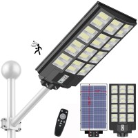 Insdea 1200W Led Solar Street Light Motion Sensor, 100000Lm Ip65 Waterproof Solar Security Flood Lights Outdoor With Remote Control, Dusk To Dawn Solar Lights Lamp For Garden Yard Parking Lot