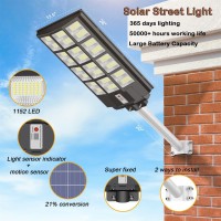 Insdea 1200W Led Solar Street Light Motion Sensor, 100000Lm Ip65 Waterproof Solar Security Flood Lights Outdoor With Remote Control, Dusk To Dawn Solar Lights Lamp For Garden Yard Parking Lot