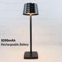 Cordless Table Lamp, Diamond Pattern Cordless Lamp, 5200Mah Battery Operated Table Lamps, Ip54 Waterproof, Touch Switch Dimming, For Indoor Outdoor Buffet Restaurant Bar Coffee Shop Patio, Black