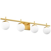 Ralbay Mid Century Gold Bathroom Vanity Lights 4-Light Gold Milky Glass Modern Bathroom Lighting Fixtures Over Mirror, Gold Wall Light For Bathroom (Exclude Bulb)