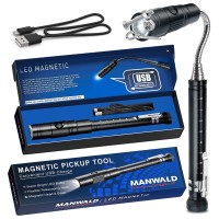 Manwald Rechargeable Magnetic Pickup Tool Christmas Gifts For Men Telescoping Magnetic Flashlights With Extendable Magnet Stic