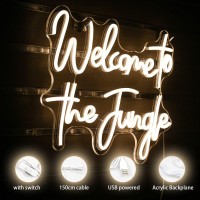 Ineonlife Welcome To The Jungle Neon Sign Warm White Letter Led Neon Lights For Bedroom Wall Decor Usb Powered Neon Signs For Ro