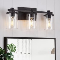 Diniluse Bathroom Vanity Light 3Light Black Bathroom Light Fixtures With Clear Glass Shade Vintage Bathroom Vanity Lights Mo