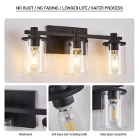 Diniluse Bathroom Vanity Light 3Light Black Bathroom Light Fixtures With Clear Glass Shade Vintage Bathroom Vanity Lights Mo