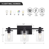 Diniluse Bathroom Vanity Light 3Light Black Bathroom Light Fixtures With Clear Glass Shade Vintage Bathroom Vanity Lights Mo