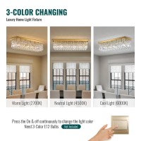 Siljoy Modern Crystal Chandelier 6Lights Rectangle Flush Mount Pendant Ceiling Light Fixture Luxury Gold Rectangular K9 Crystal