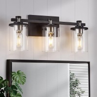 Diniluse Bathroom Vanity Light 3Light Black And Brushed Nickel Bathroom Light Fixtures With Clear Glass Shade Modern Wall Sco