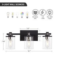 Diniluse Bathroom Vanity Light 3Light Black And Brushed Nickel Bathroom Light Fixtures With Clear Glass Shade Modern Wall Sco