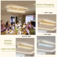 Siljoy Modern Crystal Ceiling Light Luxury Gold Rectangular Flush Mount Crystal Raindrop Chandelier 10 Lights Large Rectangle Pe