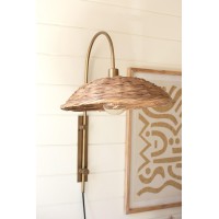 Antique Brass Wall Light With Rattan Shade