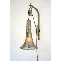 Antique Brass Pulley Wall Lamp With Wire Brass Shade