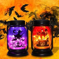 Yeuago Halloween Decorations Solar Mason Jar ,2 Pack Fairy Hanging Solar Garden Lights ,Outdoor Solar Lanterns Horror Theme Party Birthday Gifts For Backyard Lawn Steps