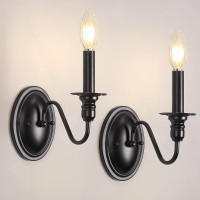 Black Wall Sconces Set Of 2, Farmhouse Candle Wall Sconces Vintage Wall Lamps Bathroom Vanity Sconces Wall Lighting Mid Century Modern Wall Light Fixtures For Bedside Stairwell Hallway Living Room