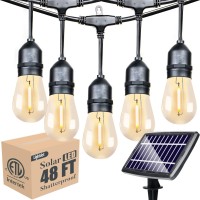 48Ft Solar Outdoor String Lights, Waterproof Cafe Patio Lights With 16 Shatterproof Led Bulbs, Dusk To Dawn, Commercial Grade 2700K Suitable For Bistro Gazebo Backyard Christmas Halloween Party Decor