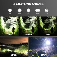 Rechargeable Flashlights, 150000 High Lumens Xh-P160 Super Bright Led Powerful Handheld Flashlight With Shoulder Strap, 5 Light Modes, Zoomable Ipx6 Waterproof For Outdoor Camping Emergencies