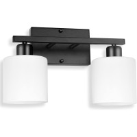 Dekang Bathroom Light Fixtures Over Mirror, Anti-Rust Matte Black Vanity Lights 15 Mid Century Modern 2-Light Wall Sconces, Milky White Glass Shades, E26 Standard Socket, Bulbs Not Included