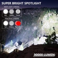 Lbe Rechargeable Spotlight, 900000 Lumens Solar Flashlight Led Spot Light Outdoor Handheld With Cob Light