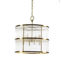 20 Inch Round 8 Light Chandelier, Crystal Rods, Gold, Clear Glass