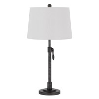 26 Inch Adjustable Metal Table Lamp With Latch, Heather Gray