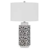 27 Inch Table Lamp With Dimmer, Black And White Leopard Print