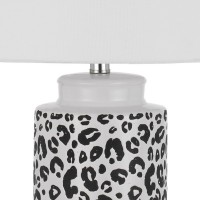 27 Inch Table Lamp With Dimmer, Black And White Leopard Print