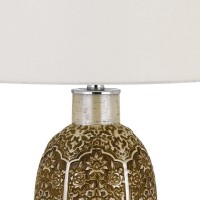 29 Inch Ceramic Table Lamp With Dimmer, Floral Base, Olive