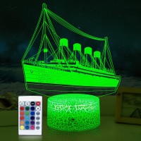 Gimfry Ship Night Light For Kids 3D Illusion Ship Model Lamp16 Colors Changing Remote&Touch With Boys Room Bedside Decor Light As Birthday Gifts For Girls Kids