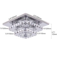 Finktonglan Crystal Led Ceiling Light Stainless Steel Modern Flush Mount Lights Fixture Square Chandelier Ceiling Lamp For Dining Room Living Room Bedroom (Multi-Color)