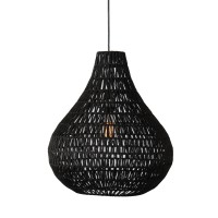 Boney 18 Inch Pendant Light, Woven Rope, Rounded Shape, Iron, Black