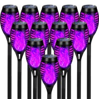 Upgraded Solar Lights Outdoor Waterproof Purple 12 Pack Solar Torch Light With Flickering Flame Mini Solar Outdoor Lights Sola