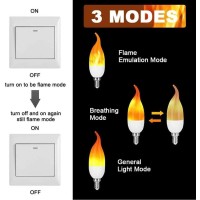 Ladiwanka E12 Led Candelabra Flame Light Bulbs For Outdoor Use 3 Mode 12 Watt 1800K Warm White Orange Led Flame Bulb Hallowee