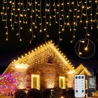 Brightown Christmas Icicle Lights Outdoor, 66 Feet 138 Drops With 736 Led, 8 Modes Waterproof Connectable Twinkle Fairy String Light For Christmas Thanksgiving Hanging Icicles (Warm White)