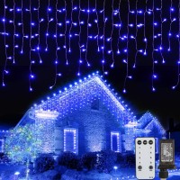 Blue Christmas Lights, 66Ft 736 Led Blue Icicle Lights Outdoor With 138 Drops, 8 Modes Remote And Timer Halloween Icicle Lights, Hanukkah Blue Lights